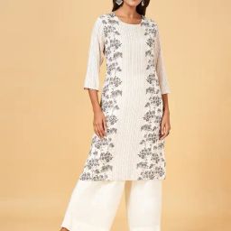 Rangmanch by Pantaloons Off-White Floral Print Straight Kurta-image-14