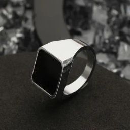 Bold by Priyaasi Black Stone Geometric Silver-Plated Ring for Men-image-47