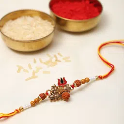 Exotic India Beaded Om Namah Shivay Thread Rakhi with Trishul and Damru-image-86