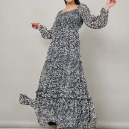 Styli Square Neck All Over Print Tiered Maxi Dress-image-51