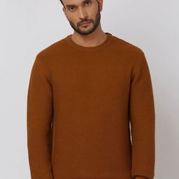 Mufti Men Geometric Self Design Round Neck Pullover-picture-4