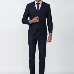 V Dot Navy Blue Skinny Fit Checks Three Piece Suits-image-59