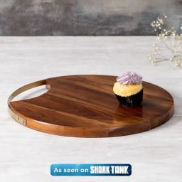 nestroots Wooden Serving Platter Cheese Board with Golden Handle for Snacks (14-Inches)-17