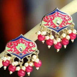 Oomph Meenakari Ethnic Pink Stud Earrings-38