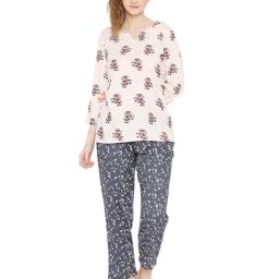 Smarty Pants Light Pink & Grey Cotton Floral Top With Pyjamas-picture-21