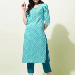 MIRCHI FASHION Turquoise Cotton Embroidered Straight Kurta-picture-45