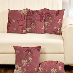 IVAZA Purple & Pink Set of 5 Floral Square Cushion Covers-37