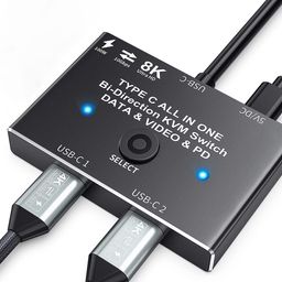 Tobo Usb C Switch,Bi-Directional Usb C Switcher 2 Computers, Usb Type C Kvm Switch 8K@60Hz 4K@120Hz Video/10Gbps Data Transfer/100W Charging, Compatible With Thunderbolt Device-Td-904H., Black image 1
