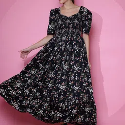 SHEETAL Associates Floral Print Puff Sleeve Crepe Fit & Flare Maxi Dress-picture-26
