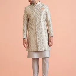 KISAH Printed Mandarin Collar Sherwani Set-image-35