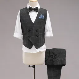 Robo Fry Full Sleeves 4 Piece Party Suit with Checkered Waiscost - Black-picture-26