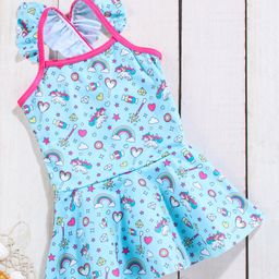 Babyhug Sleeveless Frock Swim Suit Unicorn Print - Blue-picture-16