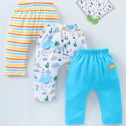 Babyhug Diaper Leggings Dino Print Pack of 3 - Sky Blue Multicolour-image-3
