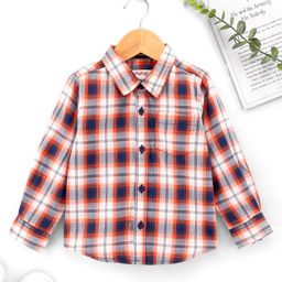 Babyhug Cotton Full Sleeves Checked Shirt With Pocket - Orange-image-79
