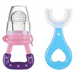 Enorme Baby Fruit Food Feeder Nibbler Pacifier with Soft U Shaped Silicone Toothbrush for Kids - Multicolour-26