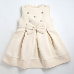 Cherry Crumble By Nitt Hyman Sleeveless Stone & Bow Embellished Fit & Flare Box Pleated Dress - Cream-image-5