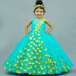 Li&Li BOUTIQUE Sleeveless Spreaded 3D Butterfly Applique & Pearl Embellished Fit & Flare Gown - Blue-image-78