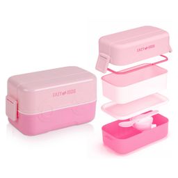 Eazy Kids Double Decker tic tac toe Lunch Box With Bento Compartment Splitter Sauce Box and Spoon 1200 ml-Pink-picture-14