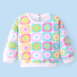 Babyhug Cotton Full Sleeves Sweatshirt with Floral Print - White & Pink-image-95