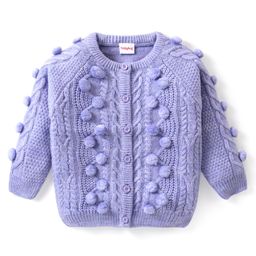 Babyhug Knitted Full Sleeves Front Open Sweater with Pom Pom & Cable  Knit Detailing - Lavender-image-92