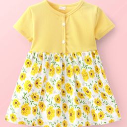Babyhug Rayon Woven Half Sleeves Frock With Floral Print - Yellow-picture-26