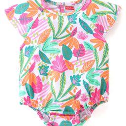 Babyhug 100% Cotton Knit Raglan Sleeves Onesie With Floral Print - Multicolor-image-81