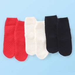 Cute Walk by Babyhug Anti-Bacterial Ankle Length Solid Color Socks Pack of 3 - Red White & Black-image-36