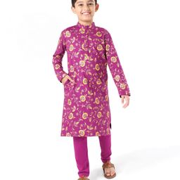 EARTHY TOUCH Single Jersey Knit Full Sleeves Floral Printed Kurta Pyjama Set - Purple-image-38