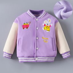 Kookie Kids Full Sleeves Bomber Jacket with Bear Embroidery - Purple-image-93