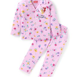 Babyhug Disney Full Sleeves Night Suit with Floral & Disney Princess Print - Pink-image-96