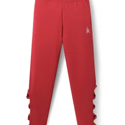 Pine Kids Cotton Lycra Knit Full Length Stretchable Leggings with Logo Detailing - Red-picture-3