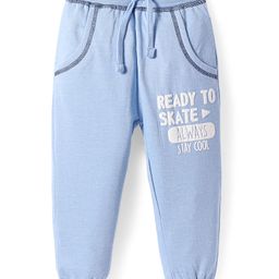 Babyhug Cotton Knit Full Length Lounge Pant with Text Badge Detailing - Light Blue-picture-15