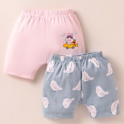 Ben Benny 100% Cotton Knit Above Knee Length Shorts with Birds & Bunny Print Pack of 2 - Pink & Grey-image-11