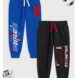 Trampoline Cotton Blend Pack Of 2 Undefeated & Unlimited Text Printed Track Pants - Blue & Black-picture-23