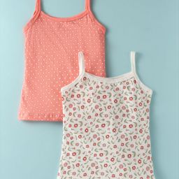 Bodycare Cotton Knit Slips With Polka Dots & Floral Prints Pack Of 2 - White & Coral-image-82