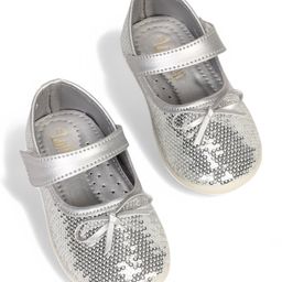 Lil Lollipop Bow Applique Detailed Sequins Embellished Mary Jane Ballerinas With Velcro Closure - Silver-image-92