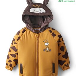 Babyoye Woven Front Open Full Raglan Sleeves Giraffe Printed Padded Hoodie - Yellow-picture-2