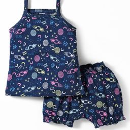 CUCUMBER Sinker Knit Sleeveless Innerwear Set With Space Theme Print - Navy Blue-picture-1
