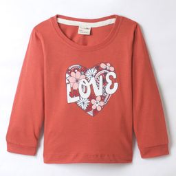 CUCUMBER Sinker Knit Full Sleeves T-Shirt with Heart Print - Rust Orange-image-27