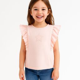 JusCubs Cotton Knit Half Sleeves Frill Detailed & Star Patch Embroidered Top - Pink-picture-21