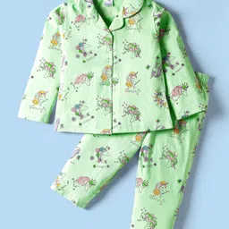 Smarty Girls Sinker Knit Full Sleeves Co-ords Night Suit with Unicorn Print - Light Green-picture-8