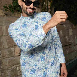 Ethnic India Men Floral Checked Kurta-image-95