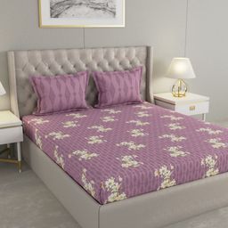 Raymond Home Purple & White Floral 120 TC Queen Bedsheet with 2 Pillow Covers-image-54