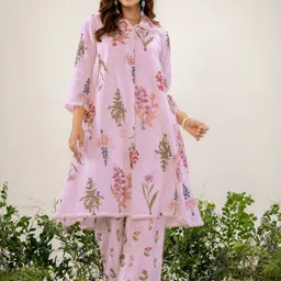 FREYAA Printed Pure Cotton Collar Neck Top With Trousers Co-Ords-image-7