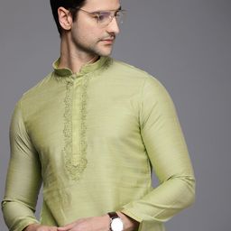 Manyavar Men Green Thread Work Kurta with Churidar-image-37