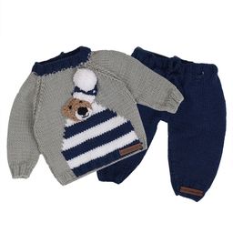 The Original Knit Kids Self Design Round Neck Sweater With Jogger-image-5
