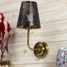Devansh Gunmetal-Toned & Gold-Toned Textured Metal Traditional Frustum Shaped Wall Lamp-image-6