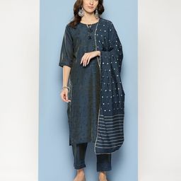 Aarika Floral Embroidered Regular Pure Cotton Kurta with Trousers & Dupatta-picture-33