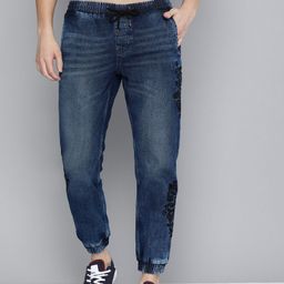 Kook N Keech Men Blue Jogger Light Fade Embroidered Stretchable Jeans-image-35