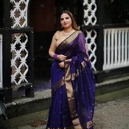 SWEETPEL Woven Design Zari Kanjeevaram Banarasi Saree With Unstiched Blouse Piece-picture-18